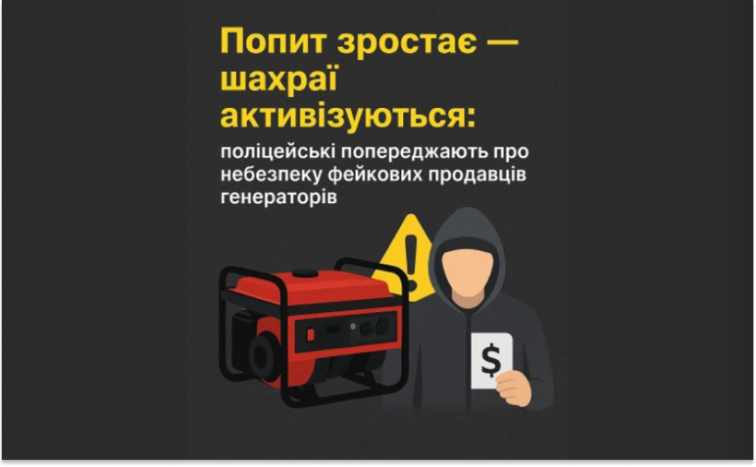 Попит на генератори зростає: поліція попереджає про активізацію шахраїв